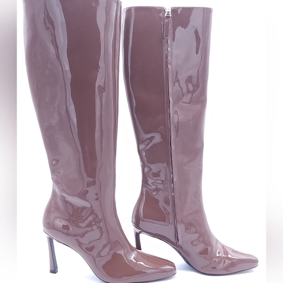 Black Suede Studio Liz Stiletto Heel Boots Patent Leather Knee High Size 42 - Picture 3 of 13